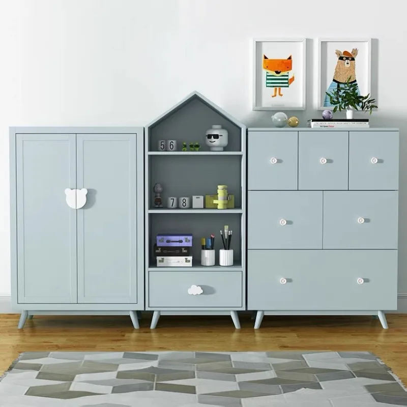 

American ins solid wood children's combination wardrobe simple bookcase floor bookshelf cute storage chest storage cabinet