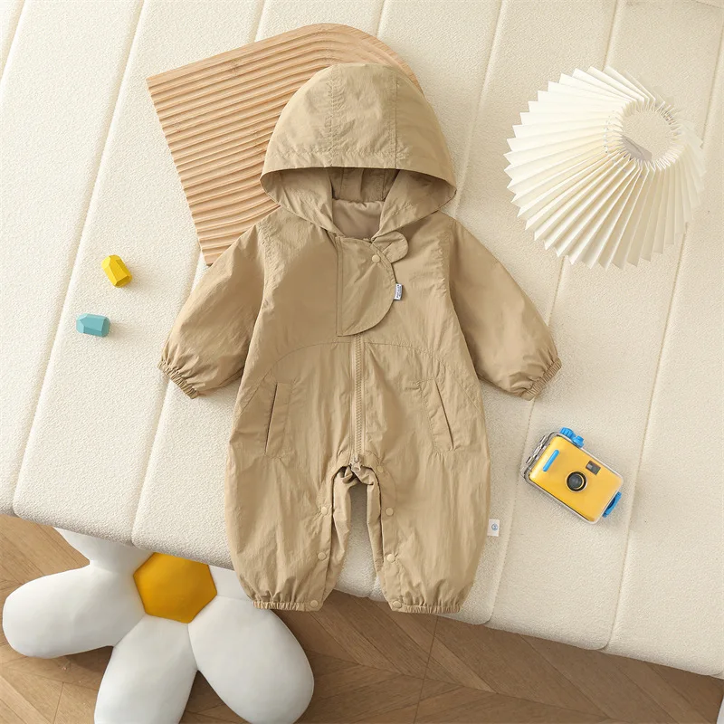 0-2 Y Baby Clothing Windy Breaker Jumpsuits Solid Bear Rompers Single Breast Outfit Baby Clothes