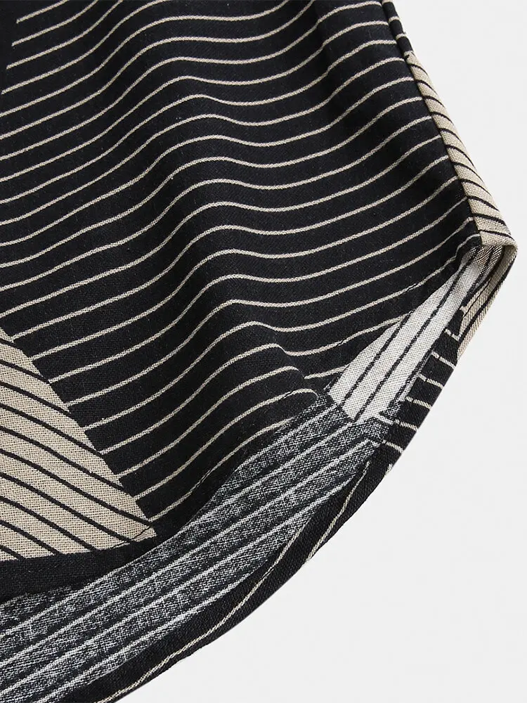 

Striped Color Blo ort Sve irt Turn-down Collar Summer Youth Faion Stand Fit Thin Model No Brand Other Fabric