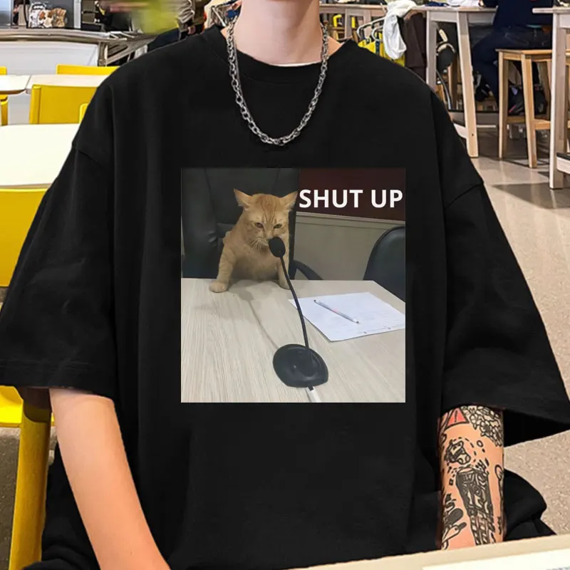 Футболка Мужская/женская с коротким рукавом и забавным котом из 2024 хлопка