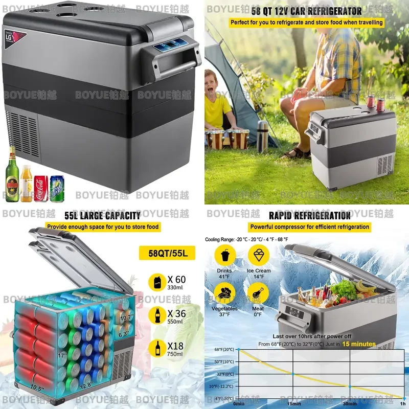 Portable Car Refrigerator Compressor Mini Fridge Freezer 12V 24V DC 110V 240V AC Cooler Box for Camping Travel Truck RV