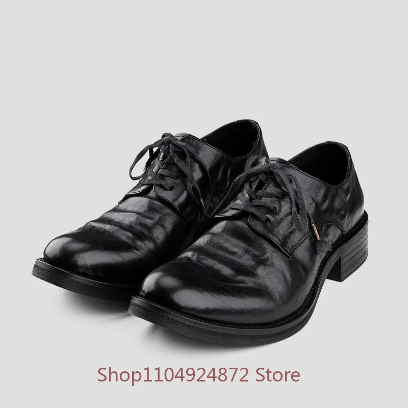 

Luxury Designer Pointed Toe Thick Sole Derby Shoes Men's Dress Work Fashion Genuine Leather High Heel Wedding Leather Shoes