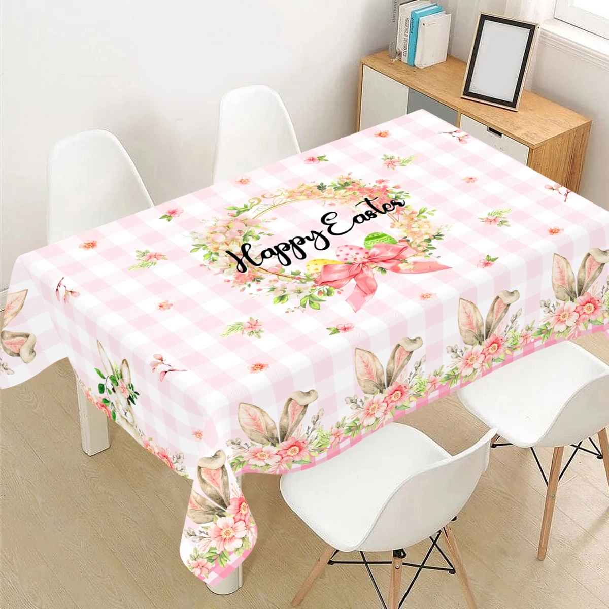 Pink Easter Bunny Tablecloth Happy Easter Decoration For 2026 Home Kitchen Dining Table Decor Holiday Spring Them Party Supplies
