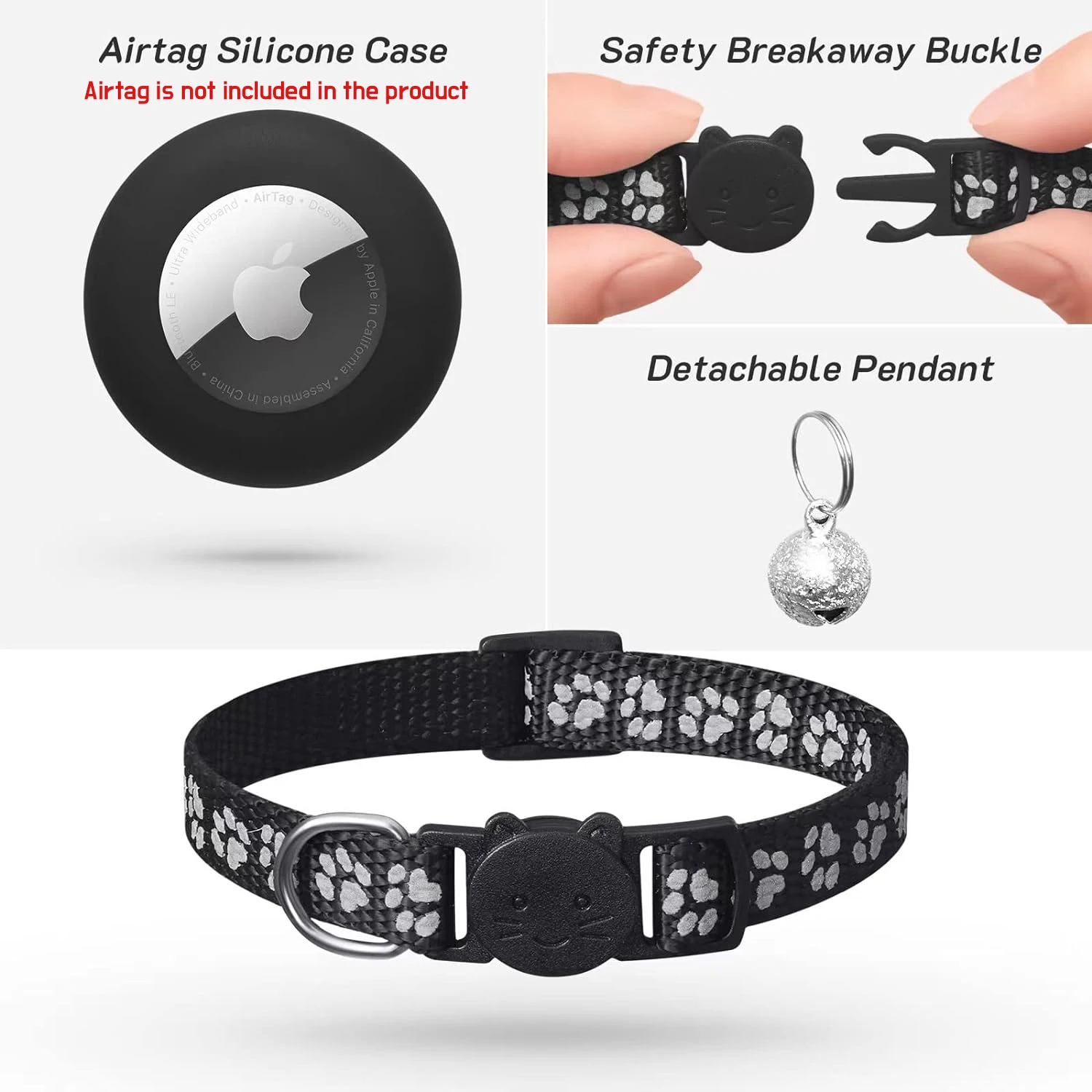 AirTag Pet Collar for Girl Boy Cats , Reflective Kitten Collar with Apple Air Tag Holder and Bell Quick Breakaway Release