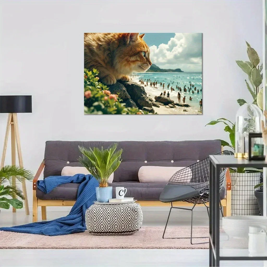 Um enorme gato à beira-mar 300/500/1000 peças quebra-cabeça de madeira para sala de jogos quarto sala de estar decoração jogo de desafio de dificuldade