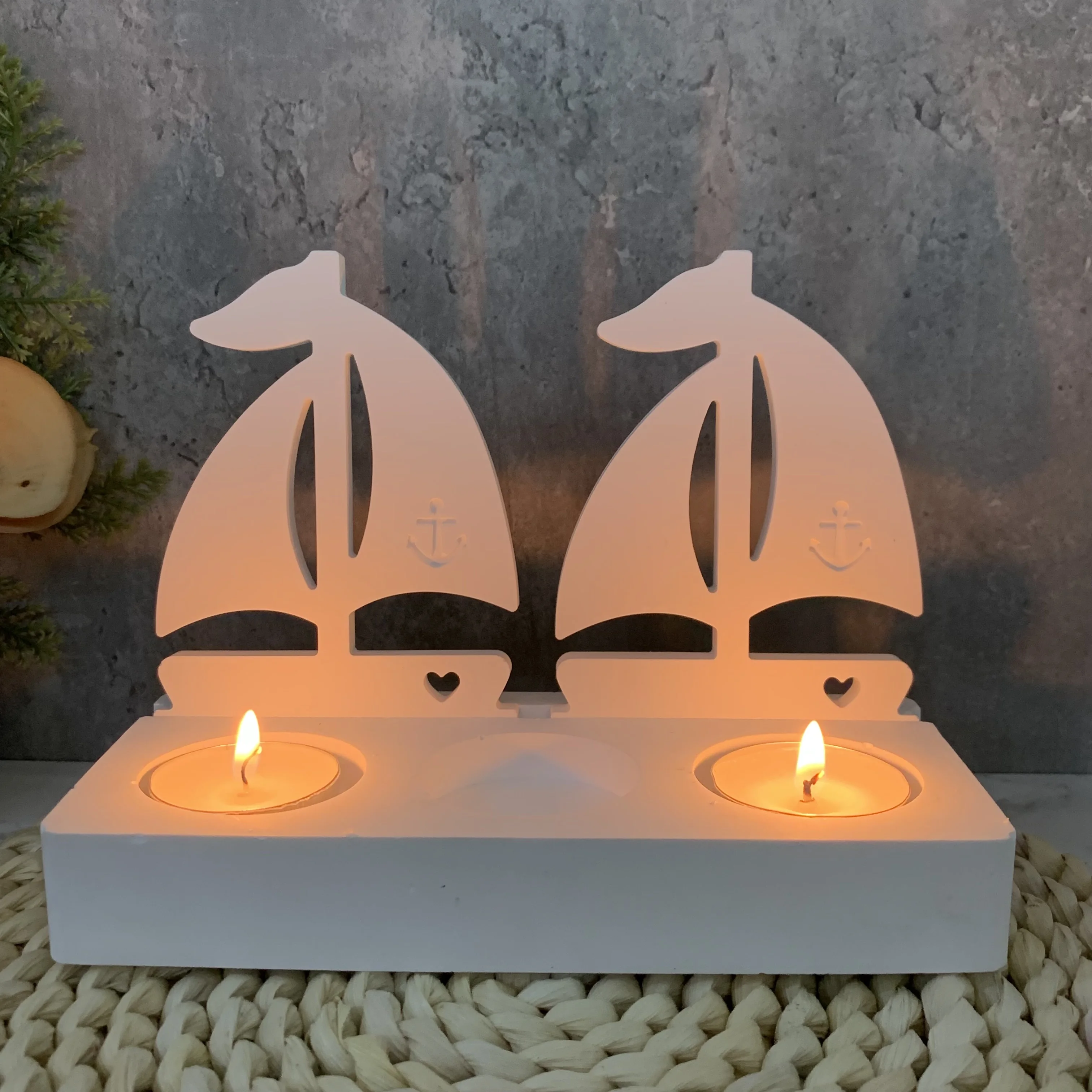 DIY Sailboat Candle Holder Plug-in Silicone Mold Handmade Boat Candlestick Making Tool Plaster Drop Glue Mold Home Decoration