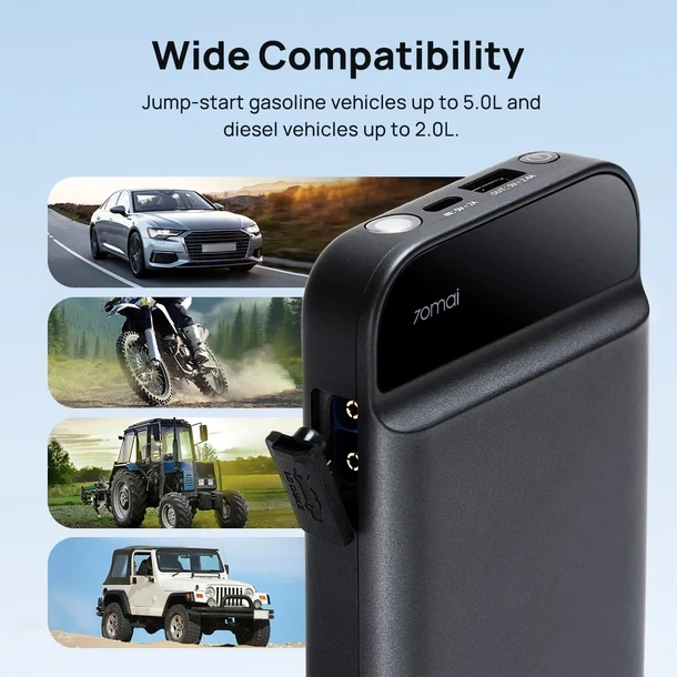 70mai PS01 Jump Starter with USB-C Charging Power Bank LED Light 5V Input for Car Passenger Car Motorcycle Jump Starter
