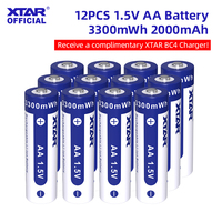 12PCS XTAR 1.5V AA 3300mWh Rechargeable Batteries 2.3H Fast Charge 1000 Cycles Stable Output for High-Current Devices