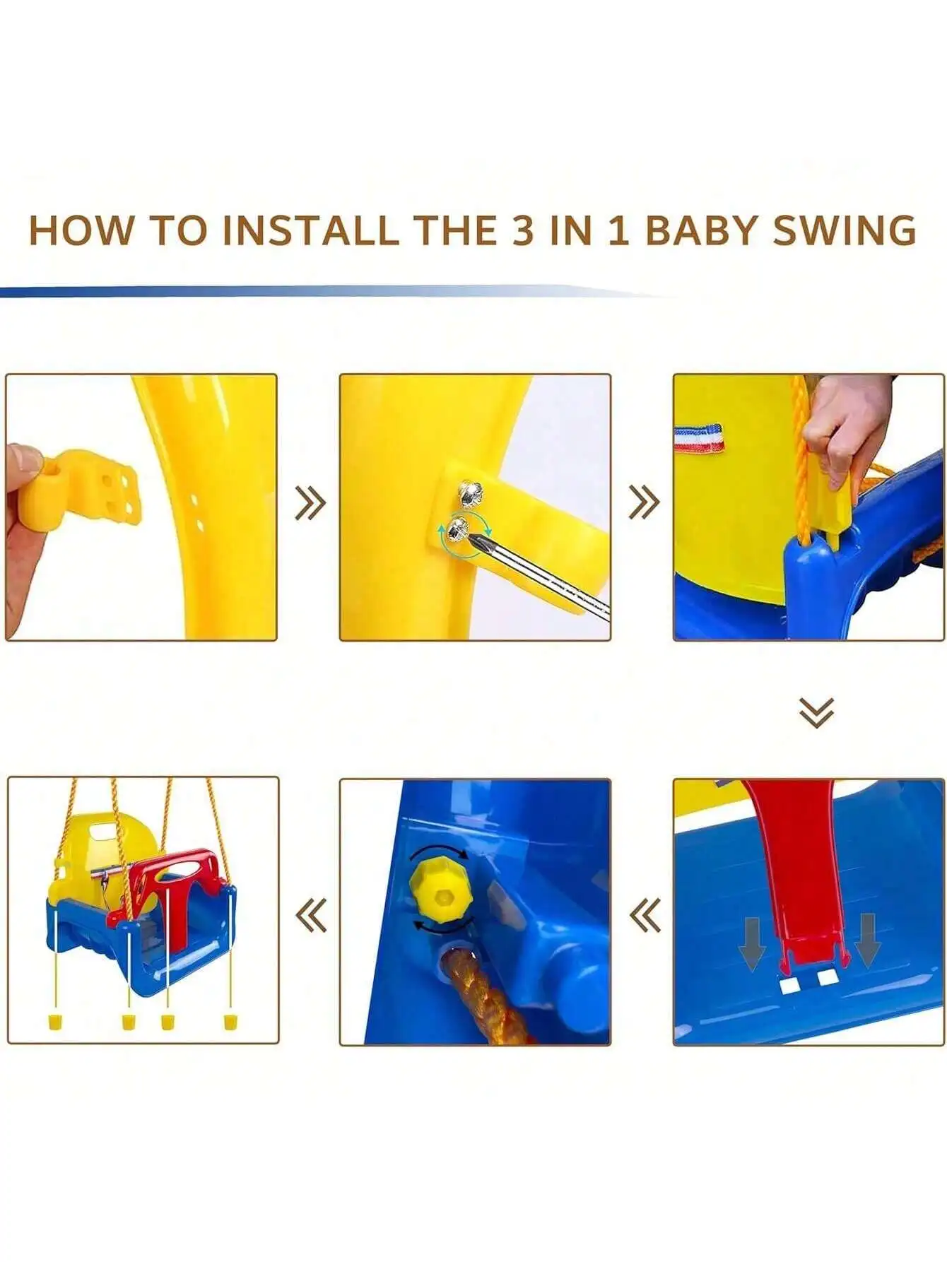 NUOVO altalena per bambini 3 in 1 Sedile per altalena per bambini con moschettoni per corde regolabili