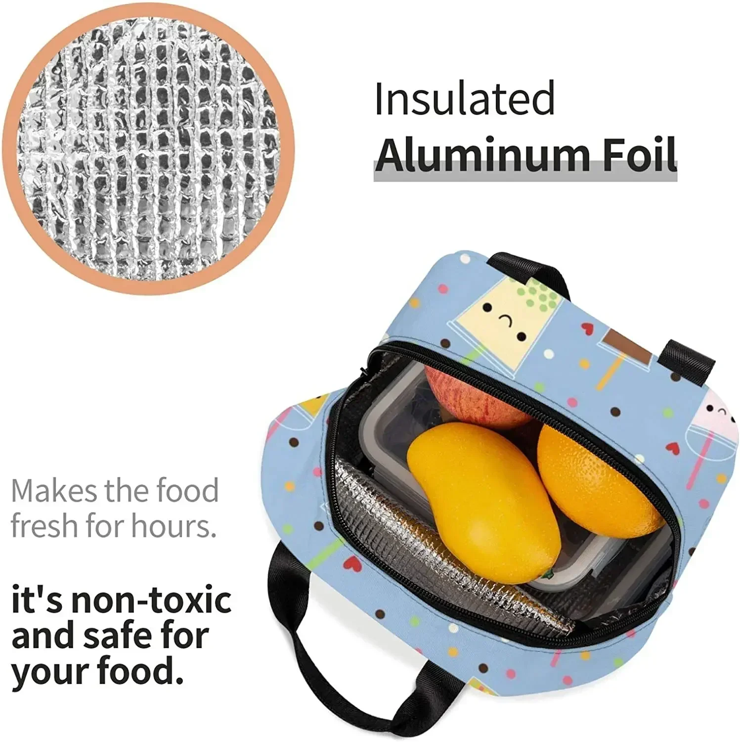 Happy Boba Bubble Tea Cooler Lunch Bag Portable Lunch Box for Office Work School Picnic Beach Workout Travel Freezable Tote