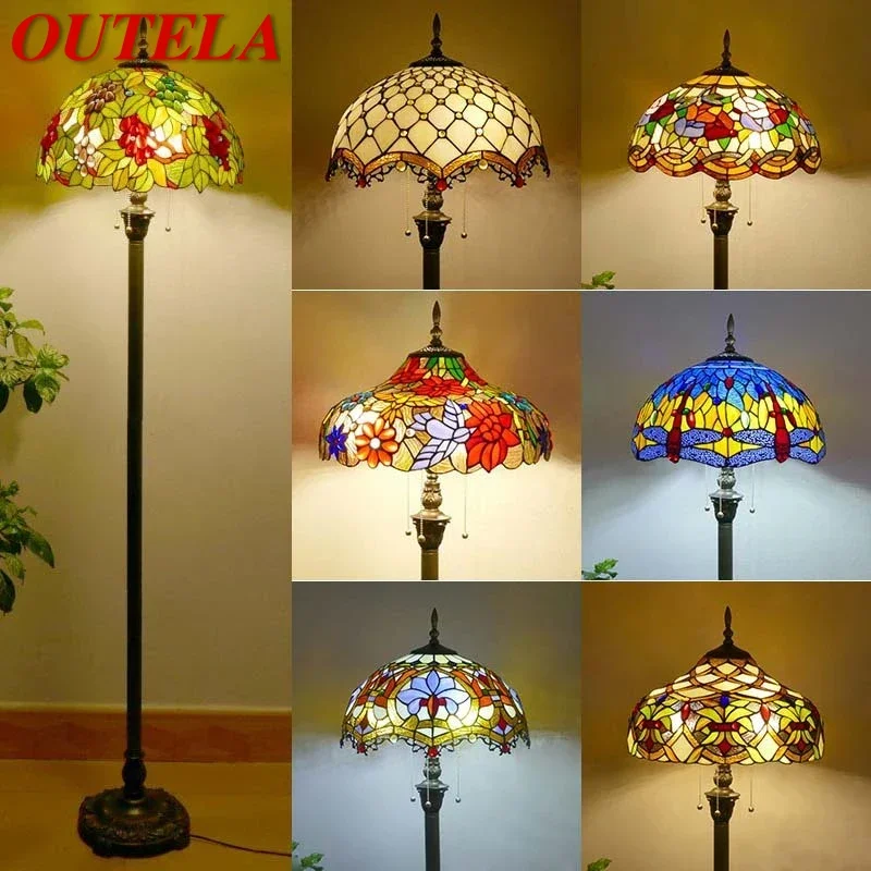 

OUTELA Tiffany Floor Lamp American Retro Living Room Bedroom Lamp Country Stained Glass Floor Lamp