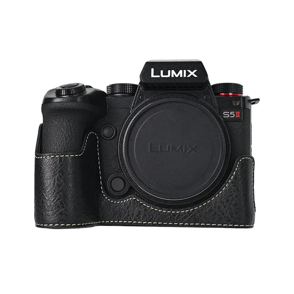 PU Leather Camera Half Body Case for Panasonic Lumix S5 S5II S5M2