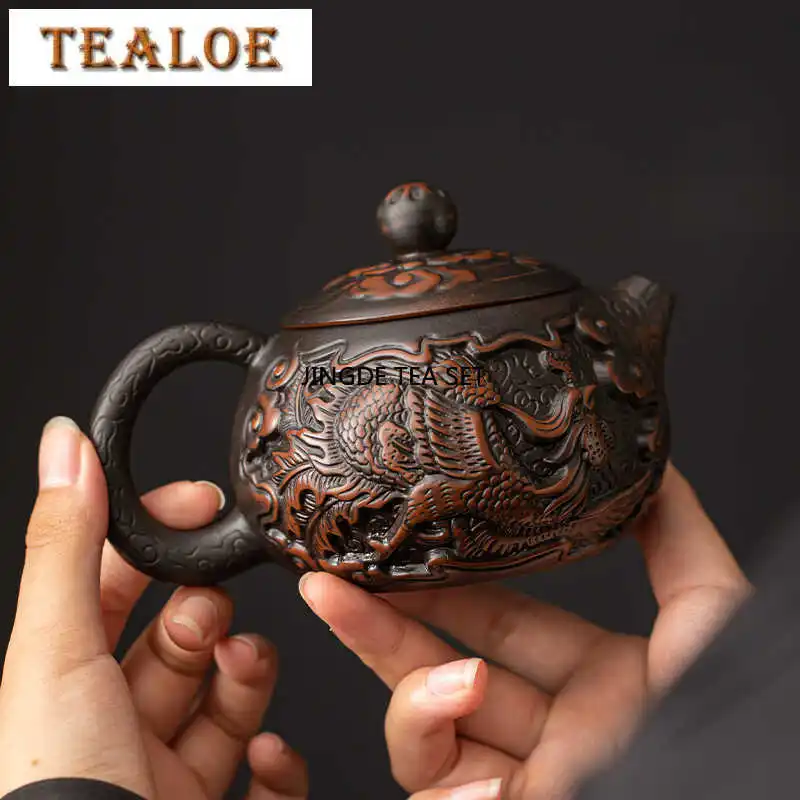 

Small capacity purple pottery Xiao Long handmade antique relief teapot household kung fu tea set