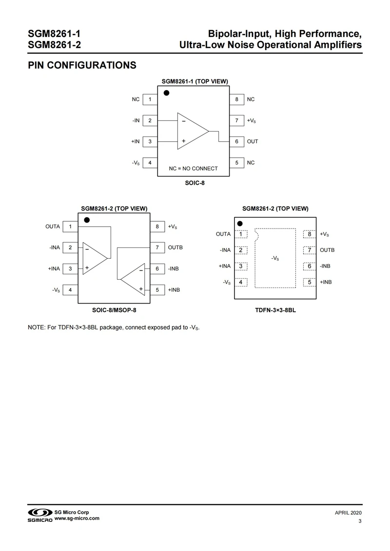 10Pcs/Lot SGM8261-1YS8G/TR SOIC-8,Bipolar-Input, High Performance,Ultra-Low Noise Operational Amplifiers,New andOriginal