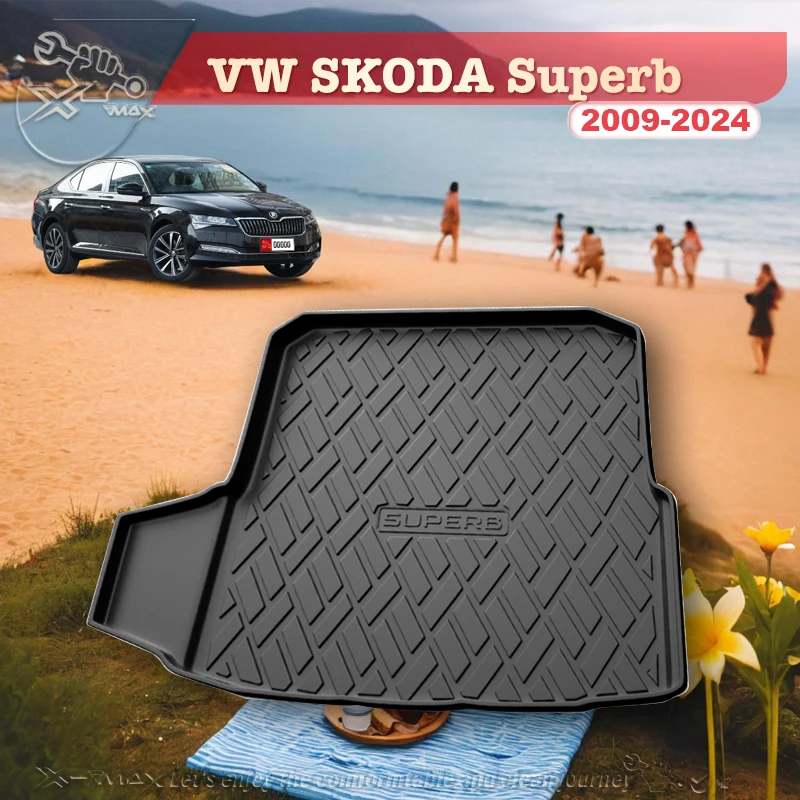 

For VW SKODA Superb 2009-2024 Custom Fit Car Trunk Mat All Season Black Cargo Mat 3D Shaped Laser Measured Trunk Liners