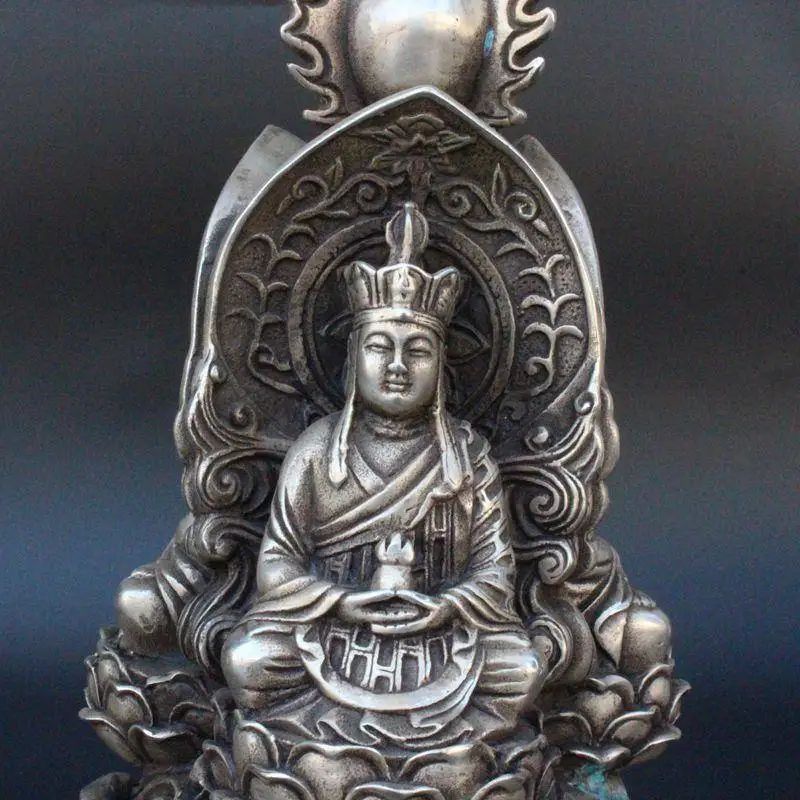 Old Chinese Tibet Silver Handmade Three-Faced Buddha Statue