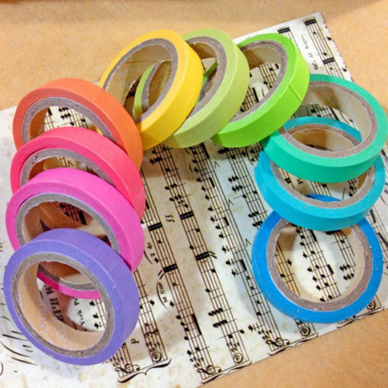 10PCS/box Rainbow Solid Color Japanese Masking Washi Sticky Paper Tape Adhesive Printing DIY Scrapbooking Deco Washi Lot Tape