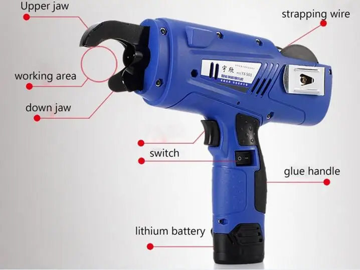 Máquina automática para atar barras de refuerzo, máquina flejadora de carga eléctrica de 8-34mm, herramientas de flejado de acero de refuerzo, YX-560