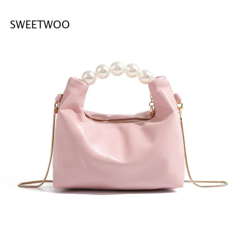 

Pearl Handle Cloud Hobo Bag, Faux Leather Crossbody Purse with Detachable Chain Strap