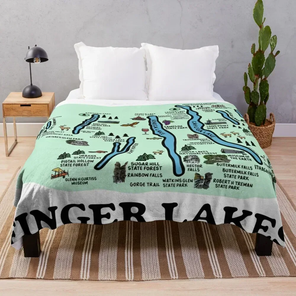 Finger Lakes Map Throw Blanket Spring Fall Cozy Throw Blanket for Couch