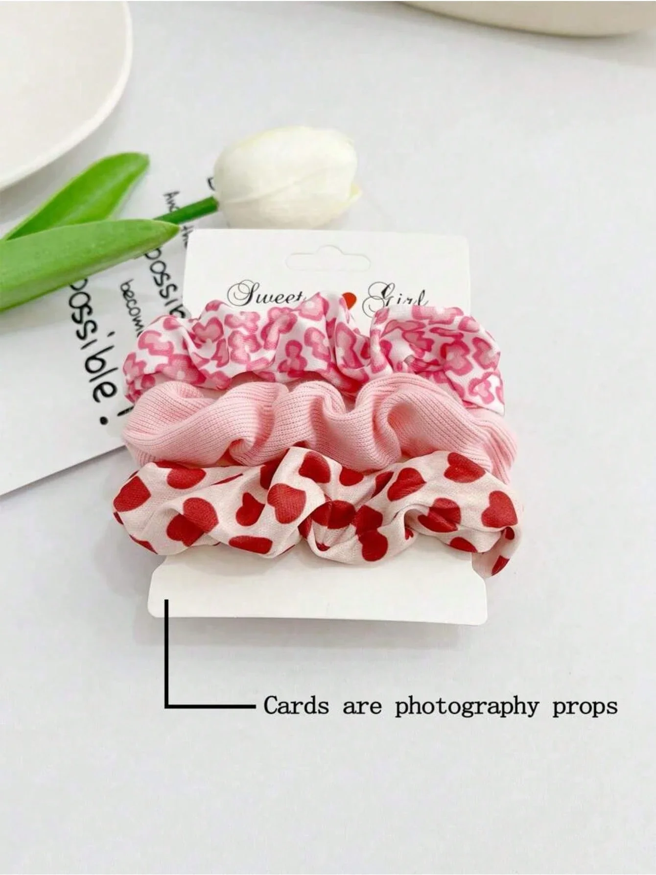 

Набор из 3 женских резинок для волос с розовым принтом в виде сердечек, эластичные резинки для волос, модные аксессуары для волос на каждый день, для вечеринок и работы