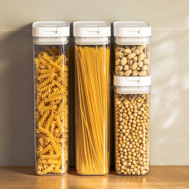 Pudełko do przechowywania makaronu Przezroczysty plastikowy zbiornik na ziarno Pojemnik do przechowywania spaghetti Odporny na wilgoć słoik na przekąski Zbiornik na żywność kuchenną