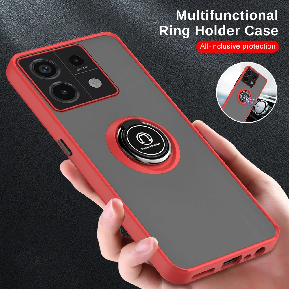 Matte Clear Hard PC Armor Case For Xiaomi Redmi Note 13 Pro+ Pro Plus 5G Magnetic Ring Stand Cover Capa Redme Redmy Note13 5G 4G