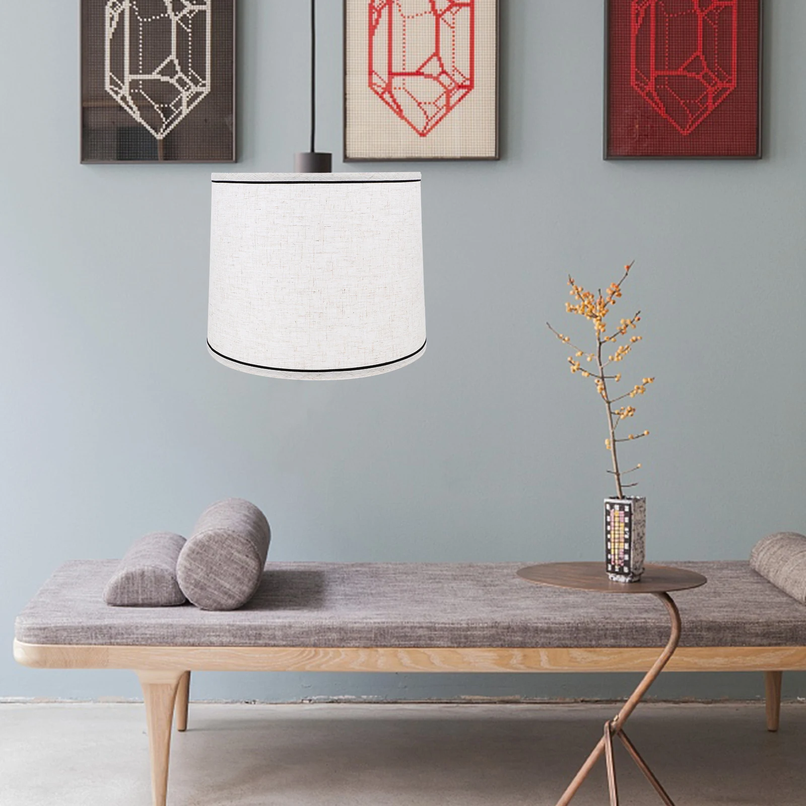 

Round Linen Table Lampshade Decorative Ceiling Lamp Cover Household Replacement Simple Cloth Lampshade Iron Frame Easy