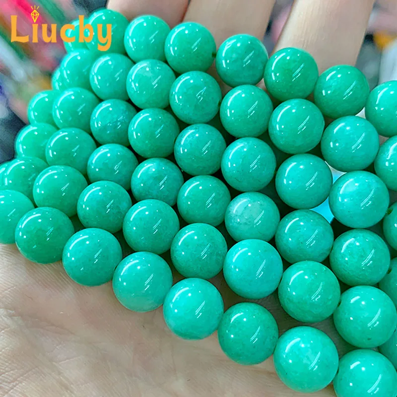 حجر سيدوني أخضر فاتح صيني طبيعي ، حبات مستديرة لصنع المجوهرات ، أساور ساحرة تصنعها بنفسك ، 15 في ستراند ، 4 ، 6 ، 8 ، 10 ، 12