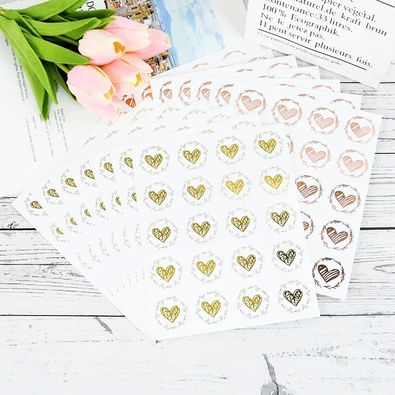 10sheets Bronzing Transparent Sealing Sticker Love Heart Round Gold Silver Black Envelop Candy Bag Lables for Baking Gift DIY