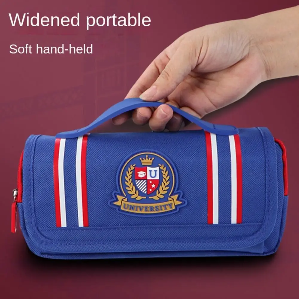 Retro British Style Pencil Bag Oxford Zipper Large Capacity Pencil Pouch Creative Trendy Multi Layered Stationery Bag