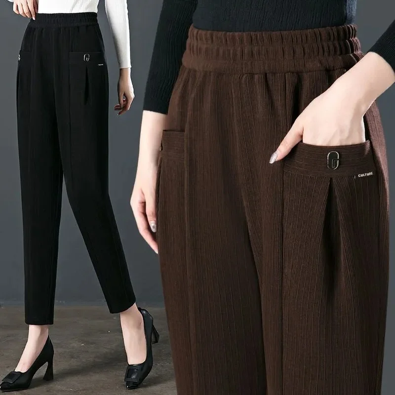 High Quality Corduroy Harem Pants Women 2024 Spring Autumn Winter New High Waist Trousers Chenille Mother Casual Pants Ladies