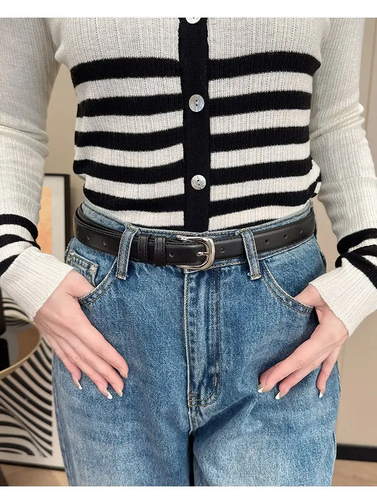 1 stücke frauen Gürtel Mode Pin Schnalle Dünnen Gürtel Echte Luxus Weichen Gürtel Frauen mit Cargo Hosen Jeans gürtel Schwarz PU Leder Gürtel – Detail 5