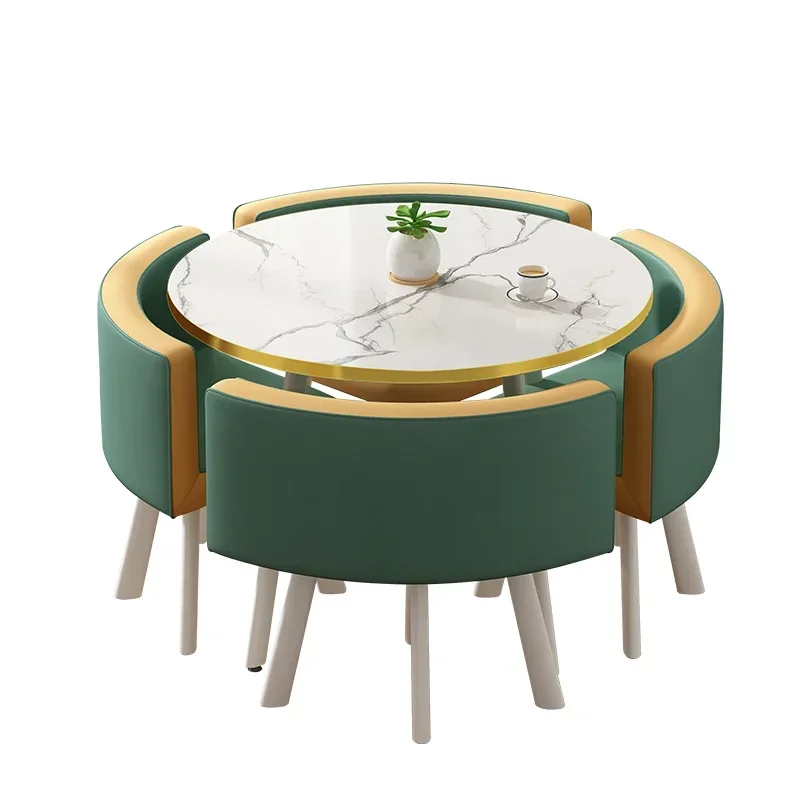 Poker Marble Dining Tables Set 4 Chairs Center Round Dinning Table Luxury Office Mesas De Jantar Apartment Furniture HDCZ