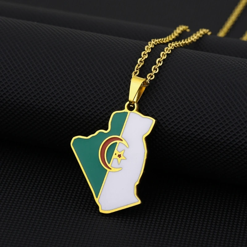 Algeria Map Pendant Necklace Trendy Silver/Gold Country Territory Necklace Unisex Women Men Neck Chain Adjustable