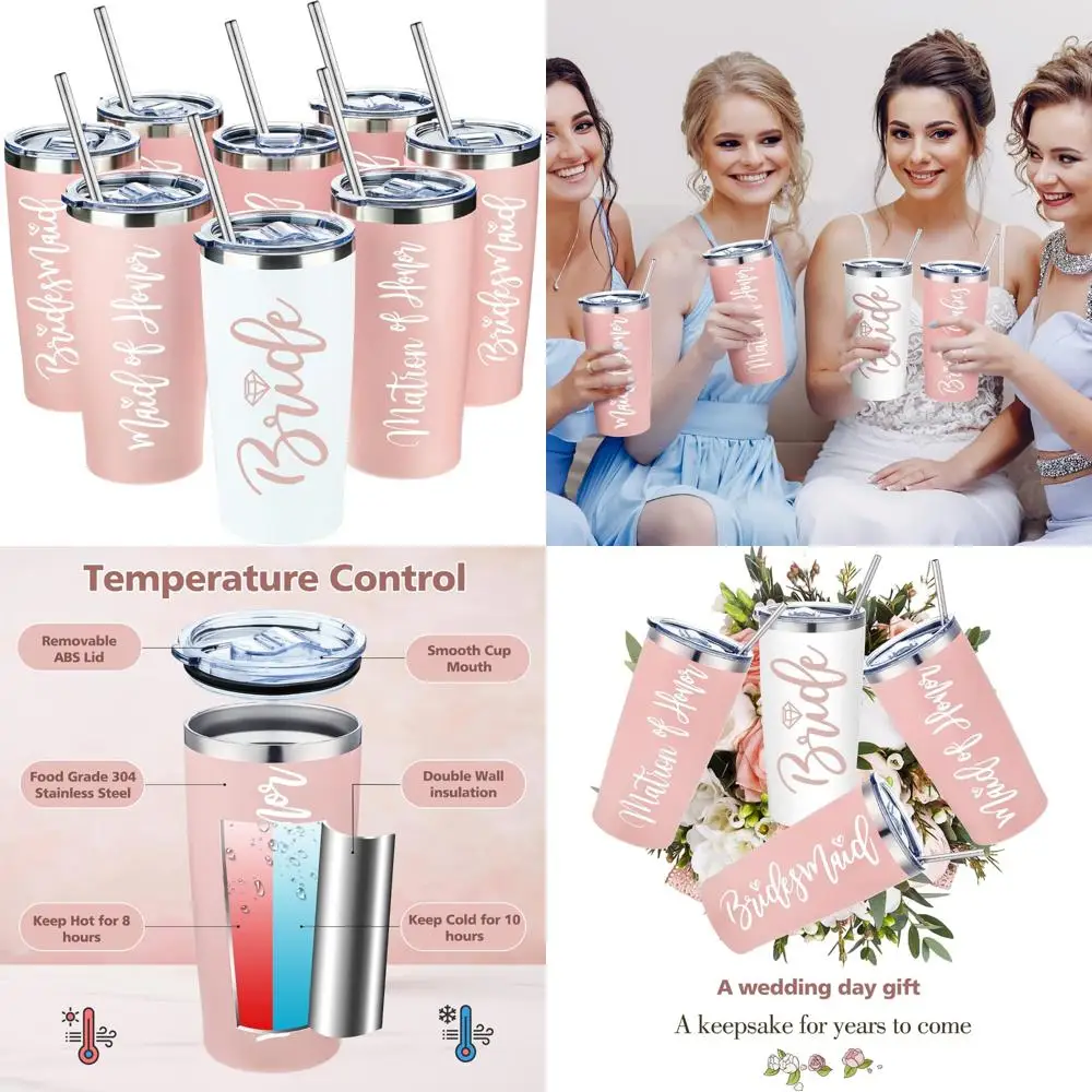 

Набор из 8 изолированных стаканов для подружки невесты — 20 унций стаканов для вина из нержавеющей стали для невесты и подружек невесты