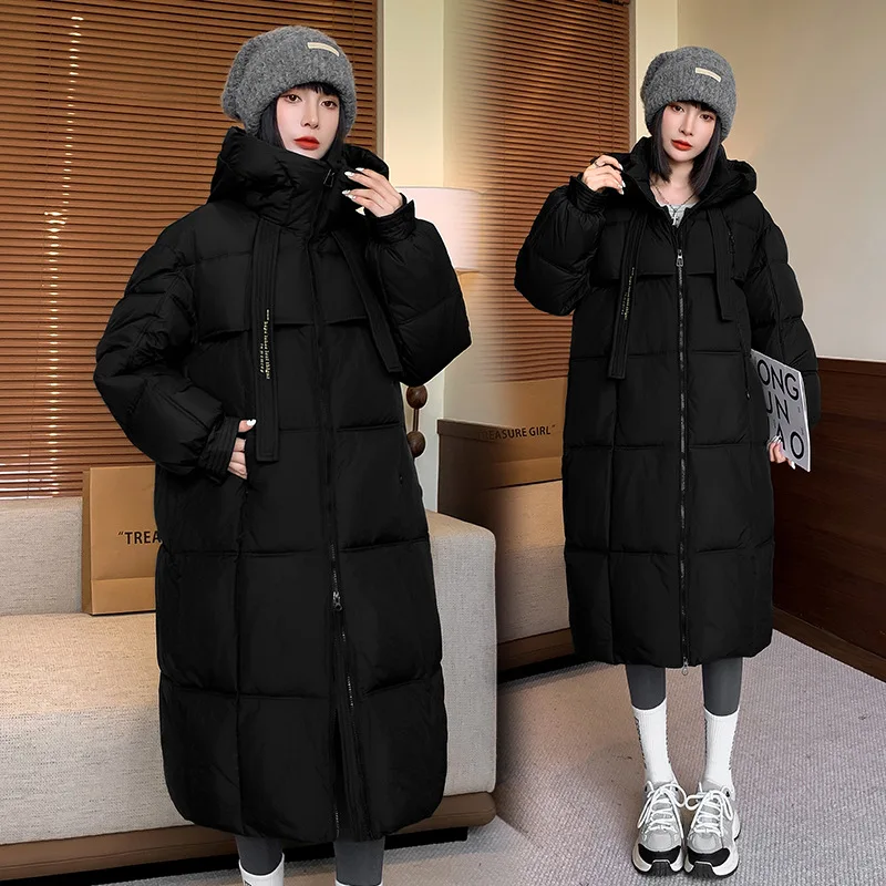 Women Long Parkas Coats Hooded Overcoats Solid Long Sleeves Zipper Thick Loose Oversize Office Lady Casual Autumn Winter 2025
