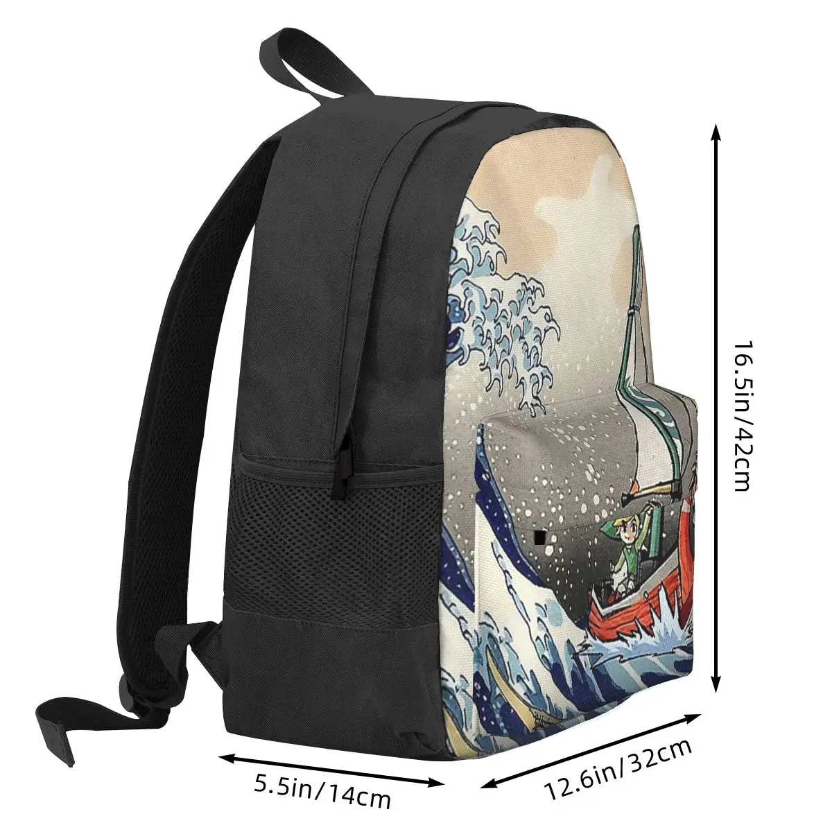 Anime japonês Clássico Grande Onda Mochilas, Bolsas escolares para estudantes, Mochila Laptop dos desenhos animados, Bolsa de ombro para meninos e meninas, Bookbag