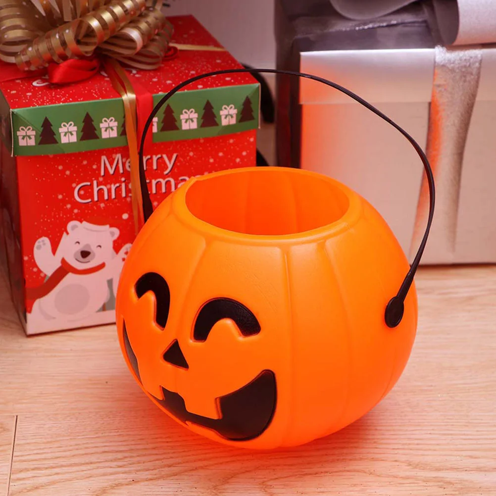 Pimpkin Pumpkin Bucket Halloween Decor Portable Pail Lantern Plastic Candy Holder Child