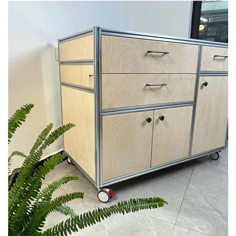 خزانة جانبية لتناول الطعام من خشب البتولا الحديث البسيط وخزانة قهوة متنقلة من الألومنيوم لغرفة المعيشة المنزلية