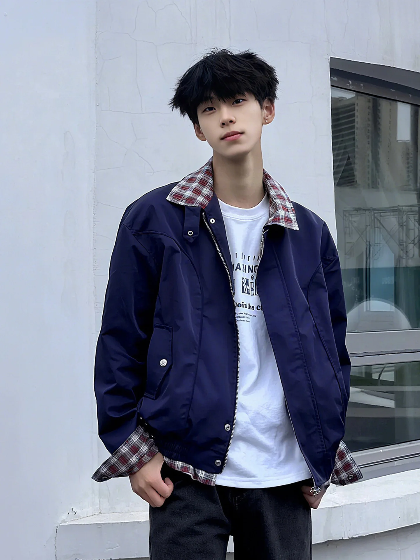 

Cleanfit Plaid ort Pilot Jaet Men's Autumnal Harlequin Outerwear Youthful Polyester Fabric Wear Resistant Long Sve Zip...