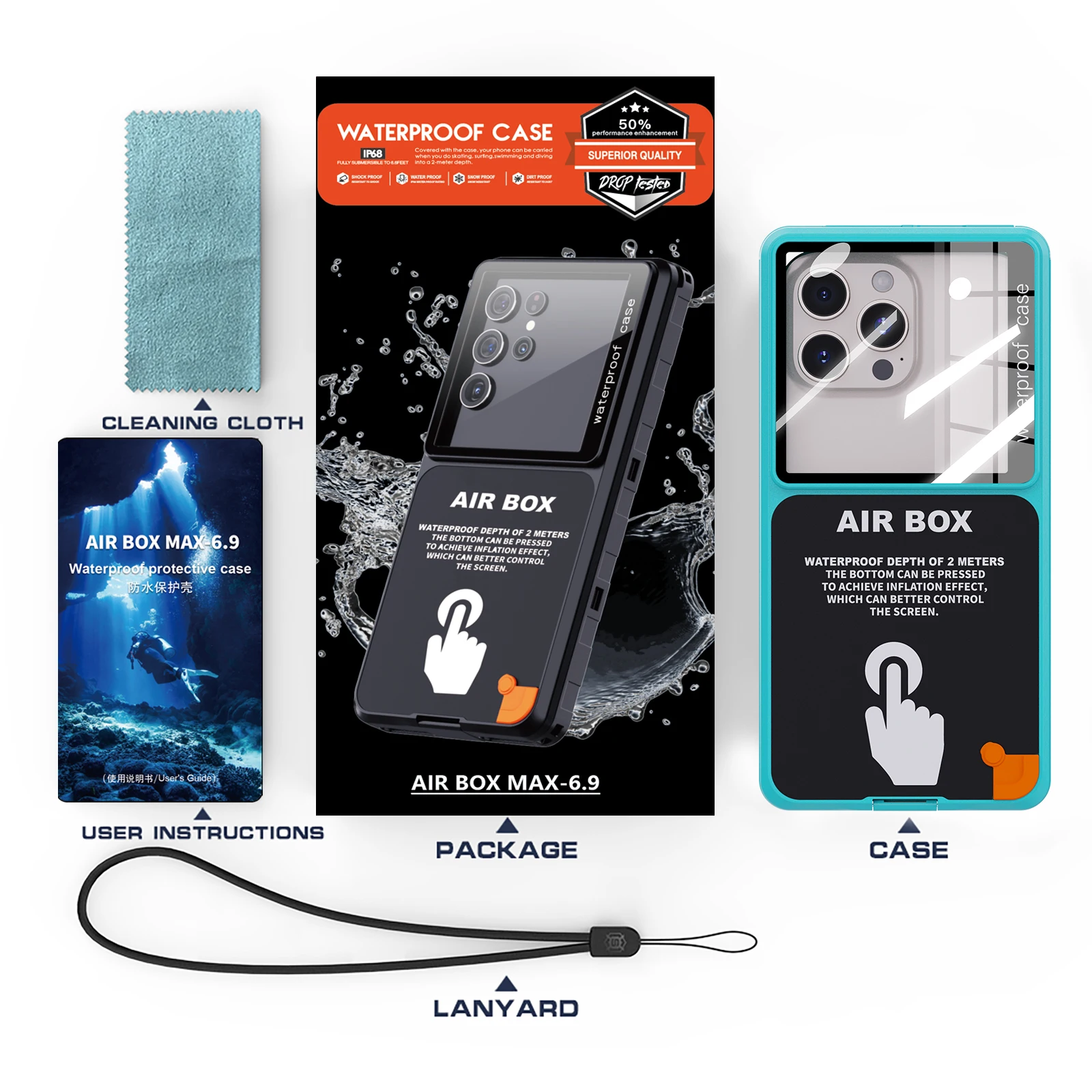 Tamaño Universal de menos de 7 pulgadas, carcasa para teléfono móvil, natación, IP68, funda impermeable para teléfono, nieve subacuática, cubierta para deportes al aire libre