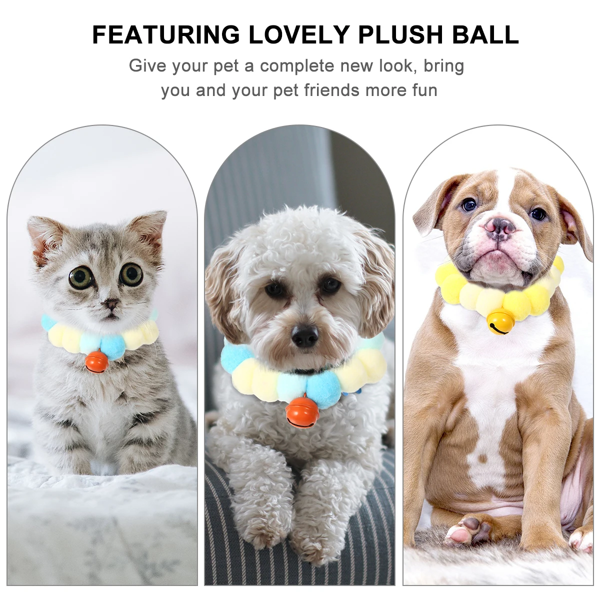 

4pcs Pet Collar For Cats Dogs Puppy Elastic Ball Necklace Costume Accessory Knitting Wool Halloween Party Gift Colorful Bell