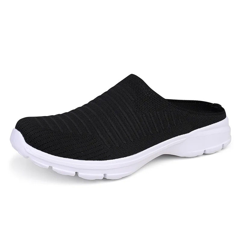 Men New Summer Mesh Casual Shoes Outdoor Breathable Half-pack Slippers Men\'s Women\'s Flat Bottom Fashion Couple Walking Shoes