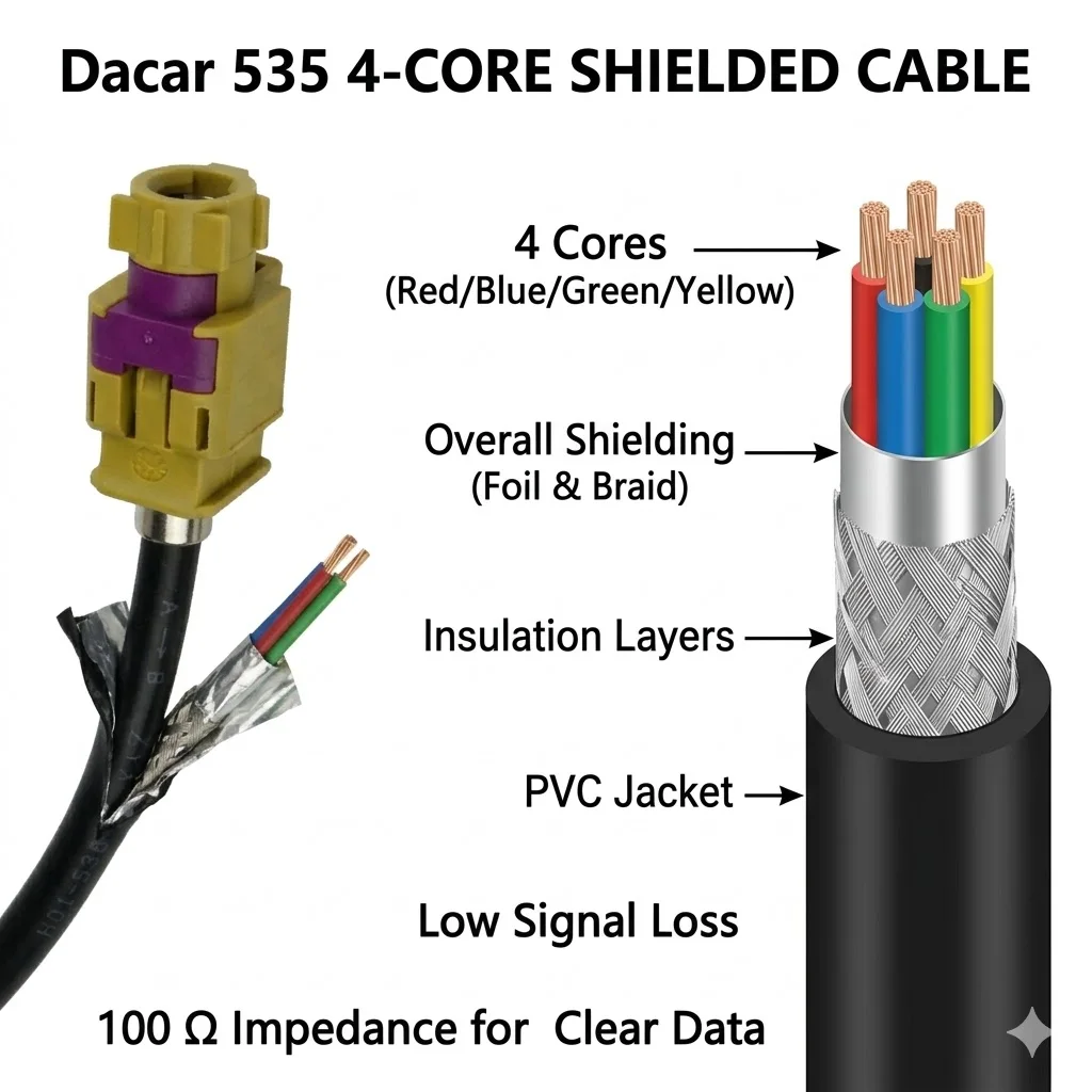Eightwood Custom FAKRA HSD New Vehicle High-speed Transmission FAKRA HSD Code K Curry LVDS 120cm Shielded Dacar 535 4-Core Cable