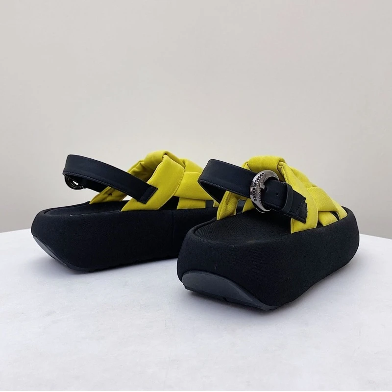 Platform Romeinse sandalen en pantoffels Zomer nieuwe ronde neus Open teen Geweven zachte zool Antislip sportstrandschoenen