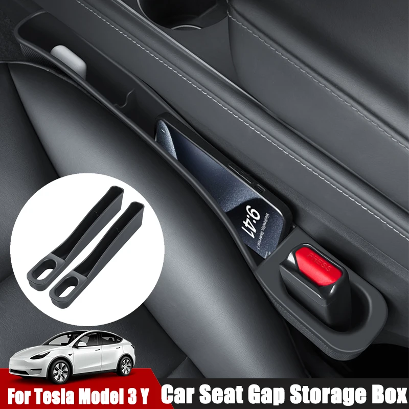 For Tesla Model 3 Y 2PCS Multifunctional Car Seat Gap Storage Box TPE Car Seat Storage Box Wallet Key Cell Phone Storage Bracket