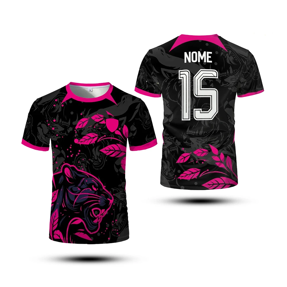 جديد الصيف الرجال تي شيرت سترة رياضية علوية مطبوعة النمر الأسود التدريب جيرسي التجفيف السريع تنفس ومريحة قميص كرة القدم