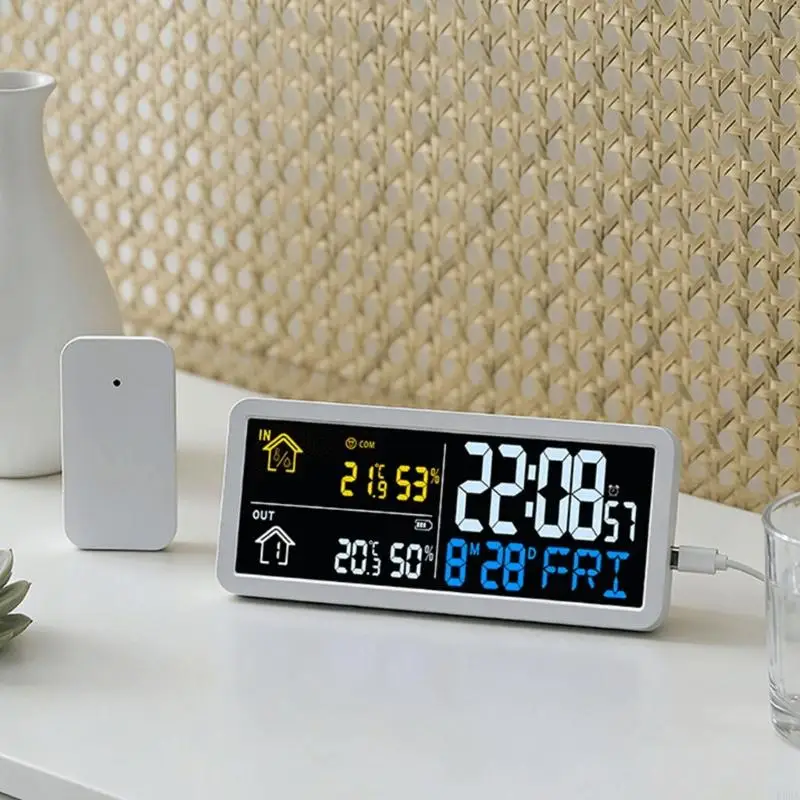 Multifunction LCD Wall Clock With Indoor and Outdoor Temperature Humidities Monitor And Modern Design High Accuracy  view 4