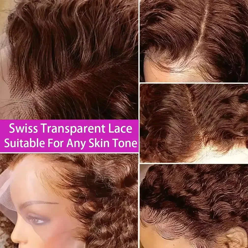 #4 Dark Brown Deep Wave Curly Short Bob Hair Wig Brazilian Hair Chocolate Brown 13x4 Transparent Lace Front Wig Remy for Women